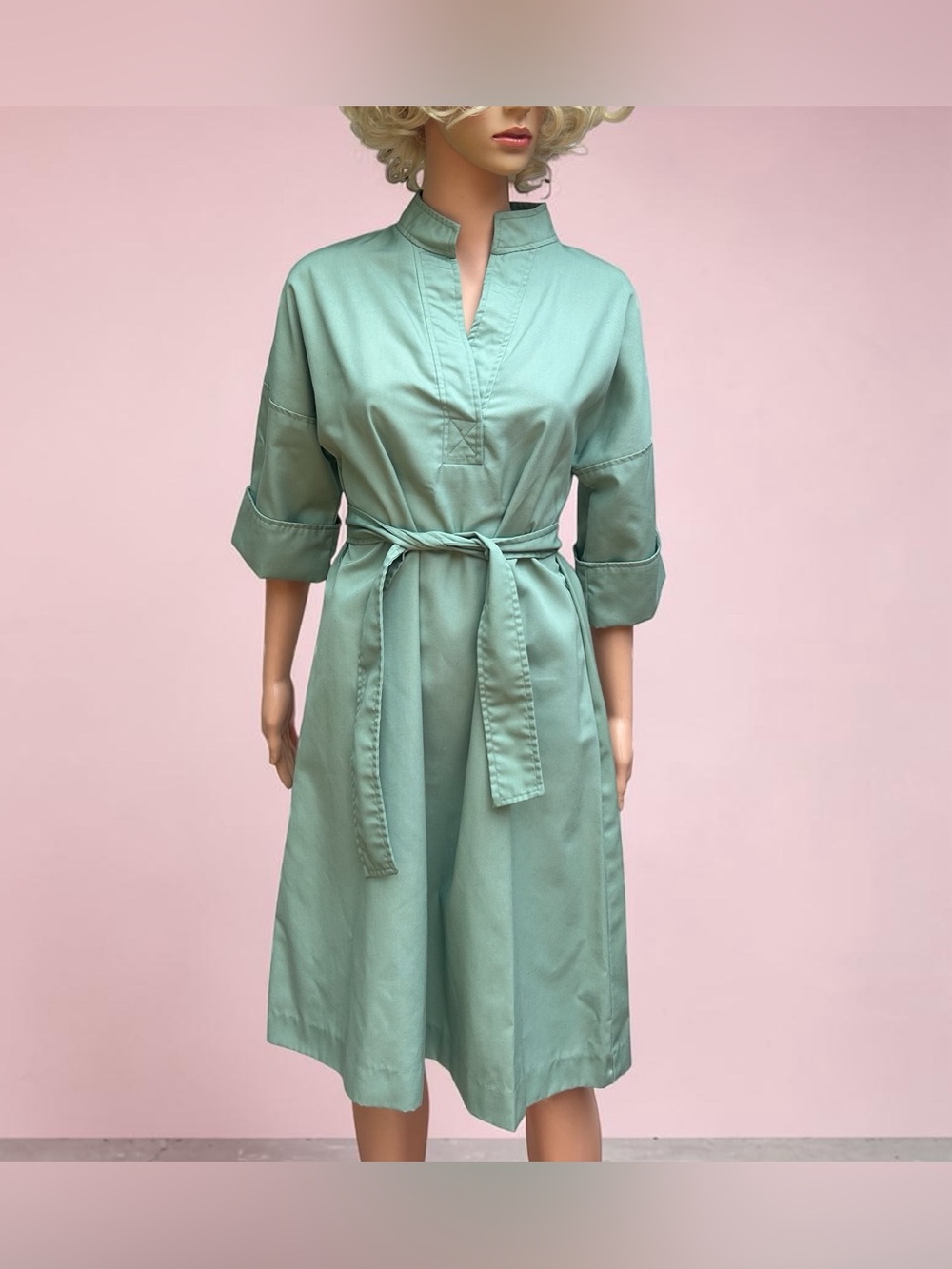 Vintage 1970s Dress By Vicky Vaughn Sage Green Tunic Shirt Dress Midi Cotton
